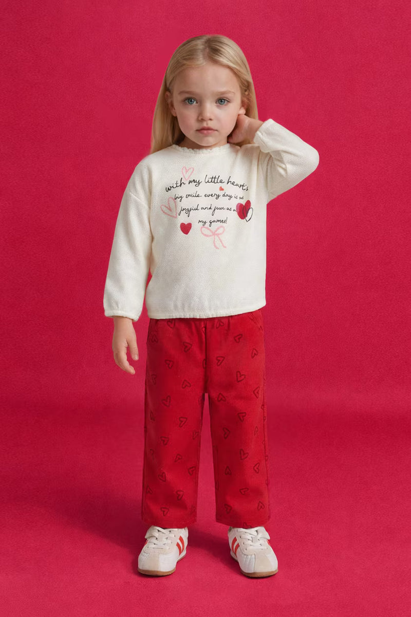 DeFacto : Baby Girl Heart Pattern Textured Sweatshirt and Trousers Set