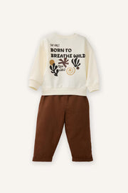 DeFacto : Baby Boy Slogan Print Sweatshirt Fabric 2 Piece Set