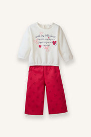 DeFacto : Baby Girl Heart Pattern Textured Sweatshirt and Trousers Set